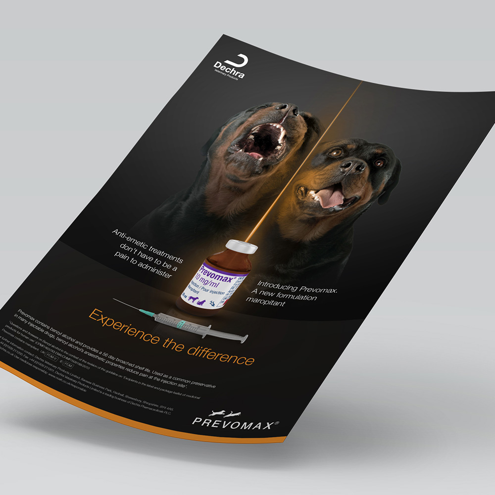 Dechra Veterinary Pharmaceuticals - Prevomax Launch Advert - graphic design